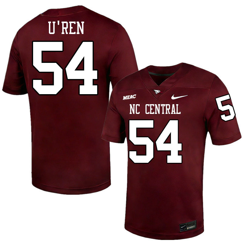 North Carolina Central Eagles #54 Max U'Ren College Football Jerseys,Uniforms Stitched-Maroon